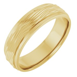 14K Yellow Gold 6 Mm Polished Alternative Texture Detail Wedding Band Size 10