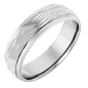 14K White Gold 6 Mm Polished Alternative Texture Detail Wedding Band Size 8.5