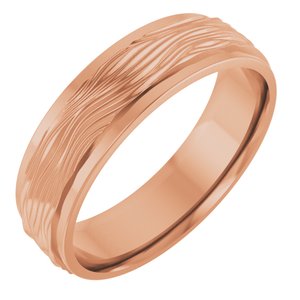 14K Rose Gold 6 mm Stepped-Edge Textured Comfort-Fit Flat Band Size 12