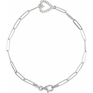 14K White Gold Set Natural Diamond Round 1.2 Mm 13.44 X 9.41 Mm 7 In I1, G-H Polished 1/8 Ctw Natural Diamond Heart Bracelet