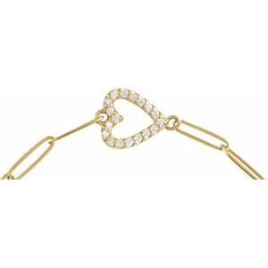 14K Yellow Gold Set Natural Diamond Round 1.2 Mm 13.44 X 9.41 Mm 7 In I1, G-H Polished 1/8 Ctw Natural Diamond Heart Bracelet
