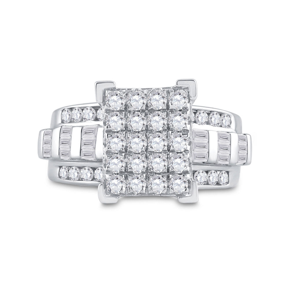 10K White Gold Round Diamond Cluster Bridal Wedding Engagement Ring 1-1/2 Cttw, Womens Size: 5-10