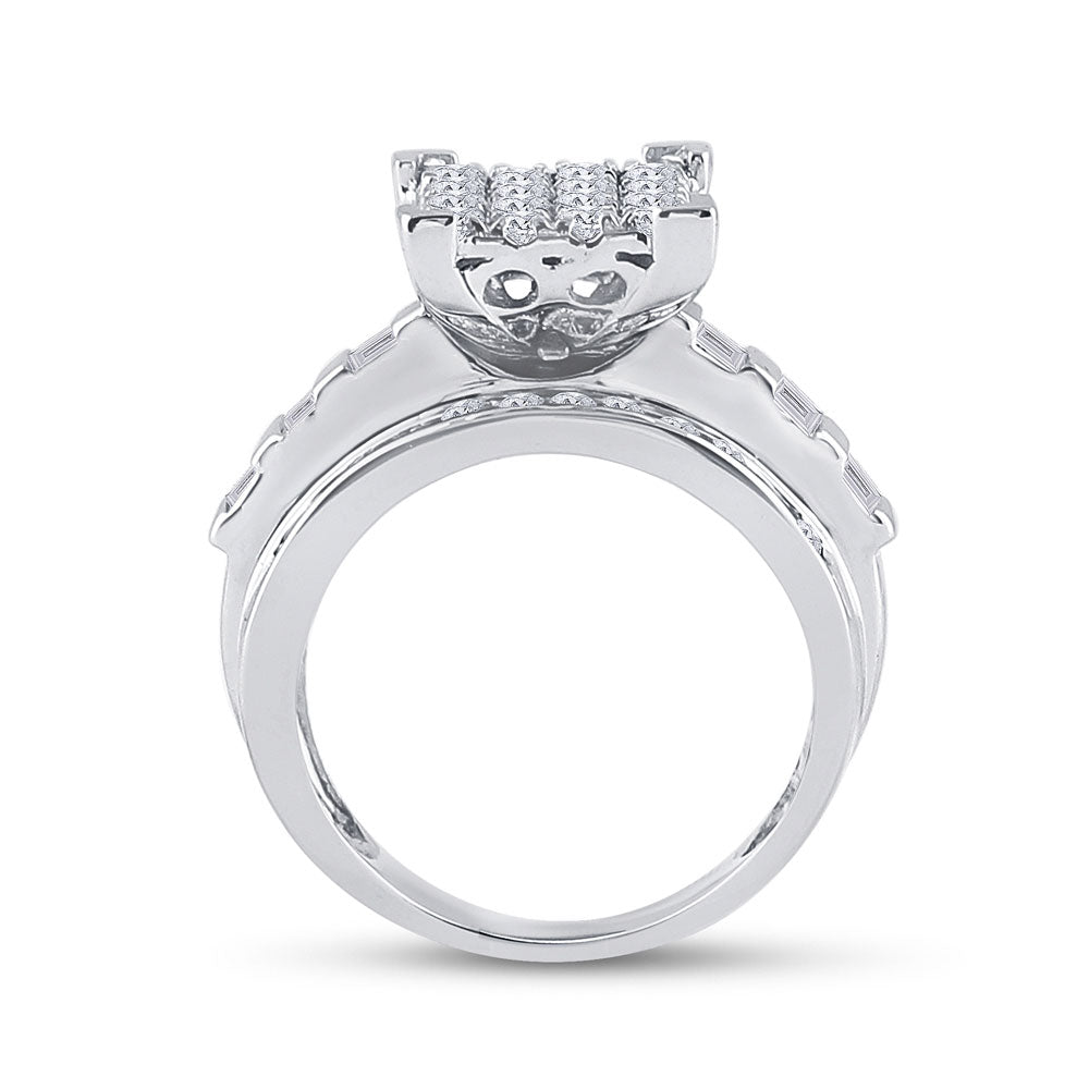 10K White Gold Round Diamond Cluster Bridal Wedding Engagement Ring 1-1/2 Cttw, Womens Size: 5-10