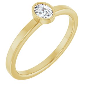14K Yellow Gold Natural Diamond Oval 4.5 X 3.5 Mm Polished 1/5 Ct Natural Diamond Solitaire Bezel-Set Ring Size 7