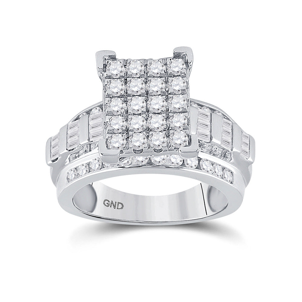 10K White Gold Round Diamond Cluster Bridal Wedding Engagement Ring 1-1/2 Cttw, Womens Size: 5-10