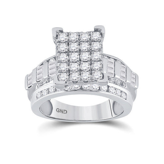 10K White Gold Round Diamond Cluster Bridal Wedding Engagement Ring 1-1/2 Cttw, Womens Size: 5-10