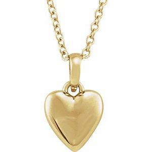 14K Yellow Gold 11.75 X 6.79 Mm 16-18 In Polished Puffed Heart Necklace