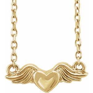 14K Yellow Gold 12.32 X 4.61 Mm 18 In Polished Heart With Angel Wings Necklace