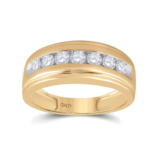 10K Yellow Gold Mens Round Diamond Wedding Channel-Set Band Ring 7/8 Cttw, Mens Size: 7-13