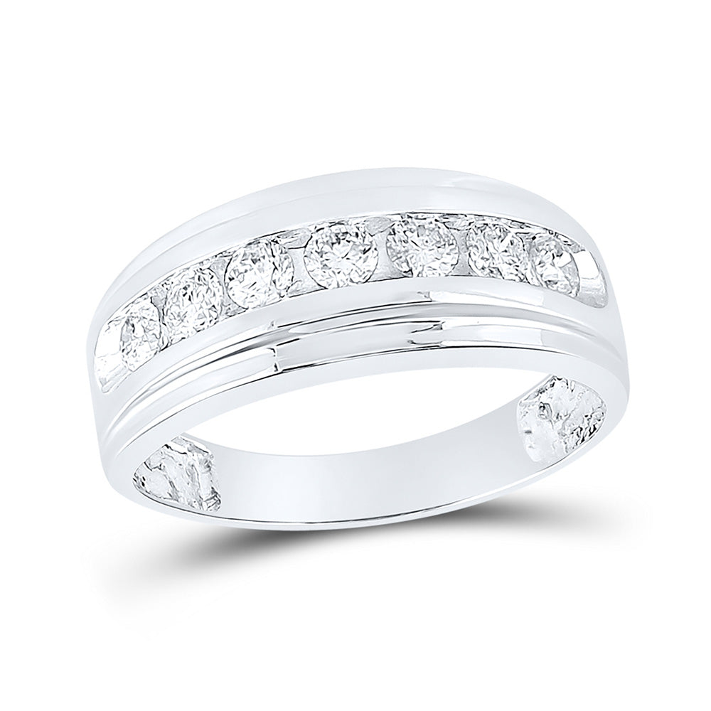 10K White Gold Mens Round Diamond Wedding Channel-Set Band Ring 7/8 Cttw, Mens Size: 7-13