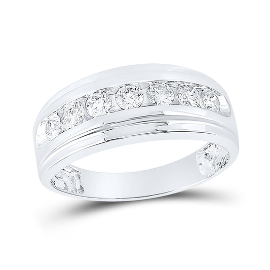 10K White Gold Mens Round Diamond Wedding Channel-Set Band Ring 7/8 Cttw, Mens Size: 7-13