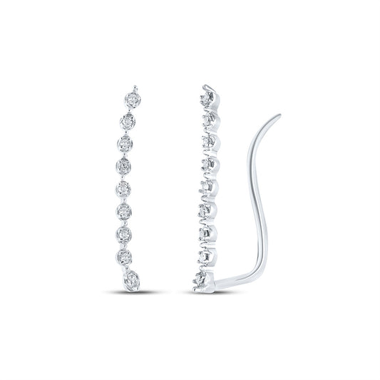 10K White Or Yellow Gold Womens Round Diamond Climber Earrings