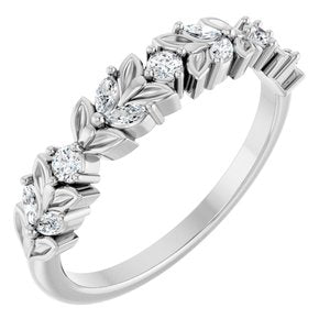 14K White Gold Marquise 2.5 X 1.25 Mm Polished 1/4 Ctw Natural Diamond Anniversary Band Size 7