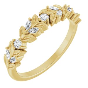 14K Yellow Gold Marquise 2.5 X 1.25 Mm Polished 1/4 Ctw Natural Diamond Anniversary Band Size 7