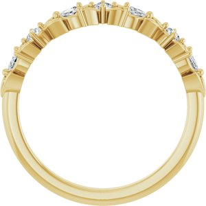 14K Yellow Gold Marquise 2.5 X 1.25 Mm Polished 1/4 Ctw Natural Diamond Anniversary Band Size 7