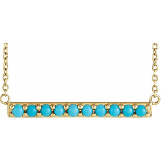 14K Yellow Gold 10-Stone Round 2 Mm 18 In Polished Cabochon Natural Turqouise Bar Necklace