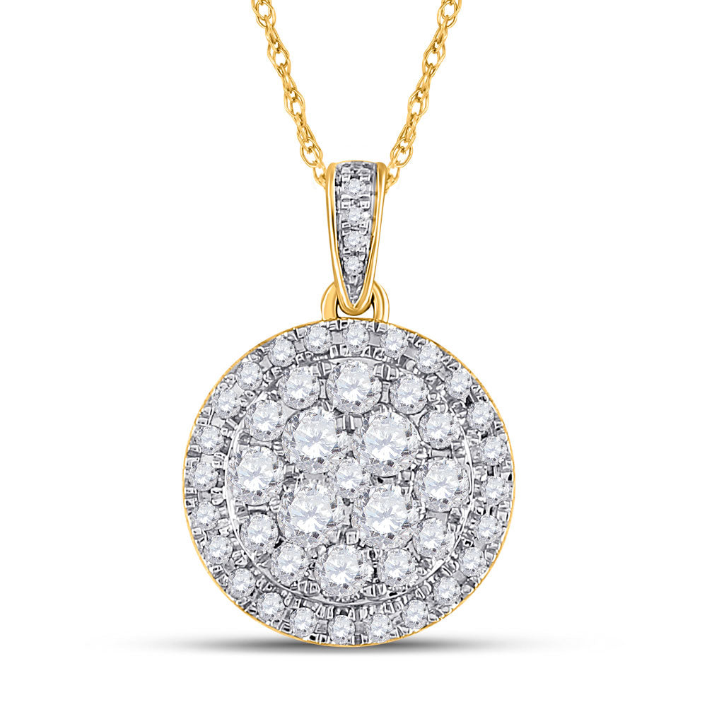 14K Yellow Gold Womens Round Diamond Cluster Pendant 1 Cttw