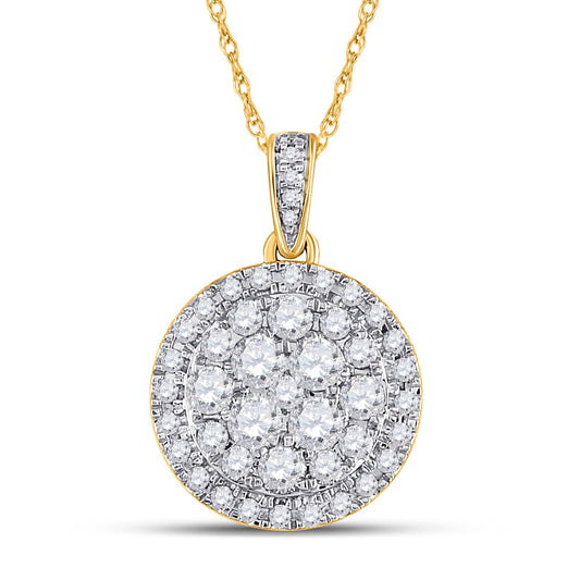 14K Yellow Gold Womens Round Diamond Cluster Pendant 1 Cttw