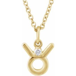 14K Yellow Gold Zodiac Taurus Round 1.5 Mm G-H I1 .015 Ct Natural Diamond Zodiac Necklace, Length: 18 In