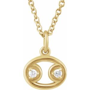 14K Yellow Gold Zodiac Cancer Round 1.5 Mm G-H I1 .03 Ctw Natural Diamond Zodiac Necklace, Length: 18 In