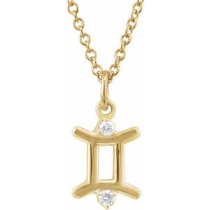 14K Yellow Gold Zodiac Gemini Round 1.5 Mm G-H I1 .03 Ctw Natural Diamond Zodiac Necklace, Length: 18 In