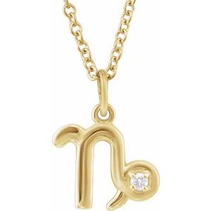 14K Yellow Gold Zodiac Capricorn Round 1.5 Mm G-H I1 .015 Ct Natural Diamond Zodiac Necklace, Length: 18 In