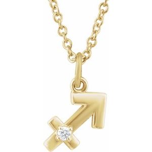 14K Yellow Gold Zodiac Sagittarius Round 1.5 Mm G-H I1 .015 Ct Natural Diamond Zodiac Necklace, Length: 18 In