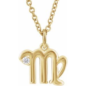 14K Yellow Gold Zodiac Virgo Round 1.5 Mm G-H I1 .015 Ct Natural Diamond Zodiac Necklace, Length: 18 In