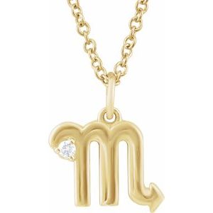 14K Yellow Gold Zodiac Scorpio Round 1.5 Mm G-H I1 .015 Ct Natural Diamond Zodiac Necklace, Length: 18 In