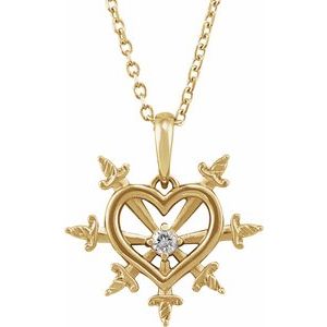 14K Yellow Gold Round 2Mm G-H I1 .03 Ct Natural Diamond Heart And Daggers Necklace, Length: 18 In