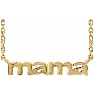14K Yellow Gold 19.4 X 4.19 Mm 16 In Polished Petite Mama Necklace