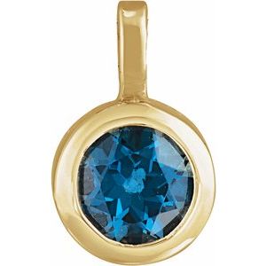 14K Yellow Gold Round 4 Mm London Blue Topaz Bezel-Set Pendant