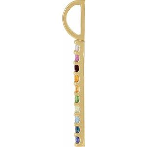 14K Yellow Gold Round 1.7Mm Natural Multi-Gemstone Rainbow Bar Pendant