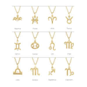 14K Yellow Gold Zodiac Aries Round 1.5 Mm G-H I1 .015 Ct Natural Diamond Zodiac Necklace, Length: 18 In
