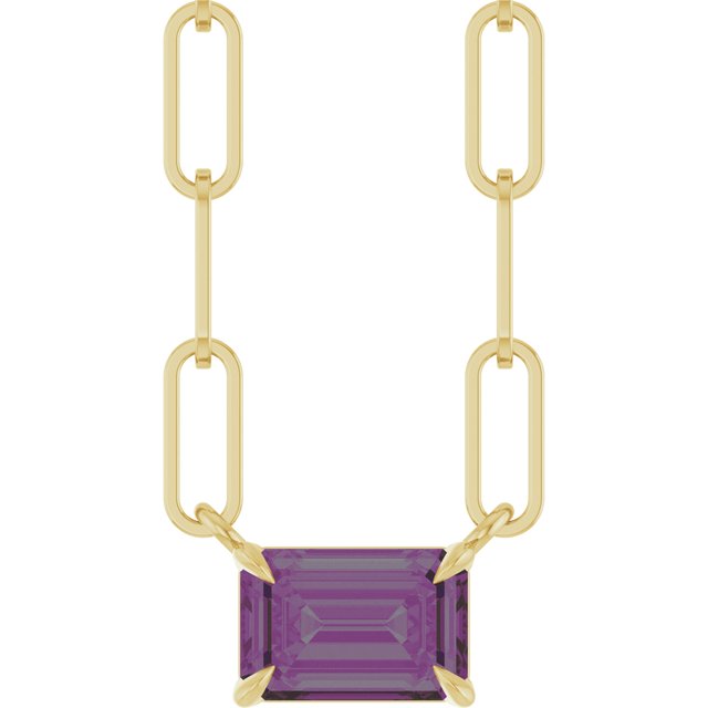 14K Yellow Gold Emerald 6 X 4 Mm 18 In Polished Lab-Grown Alexandrite Solitaire Claw Prong Necklace