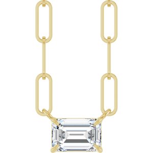 14K Yellow Gold Emerald 6 X 4Mm Fg Vs 5/8 Ct Lab-Grown Diamond Solitaire Claw Prong Necklace, Length: 16 In