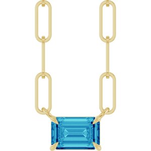 14K Yellow Gold Emerald 6 X 4 Mm  Natural Zircon Solitaire Claw Prong Necklace, Length: 18 In