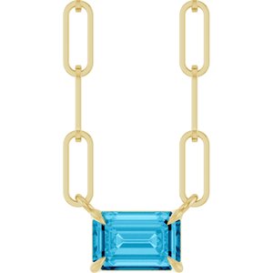 14K Yellow Gold Emerald 6 X 4 Mm  Natural Aquamarine Solitaire Claw Prong Necklace, Length: 18 In