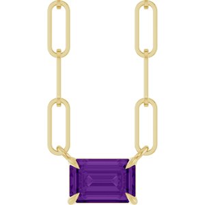 14K Yellow Gold Emerald 6 X 4 Mm  Natural Amethyst Solitaire Claw Prong Necklace, Length: 18 In