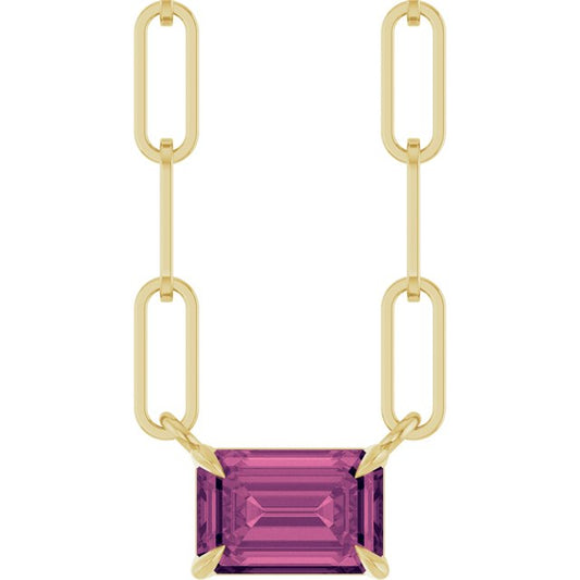14K Yellow Gold Emerald 6 X 4 Mm 18 In Polished Natural Pink Tourmaline Solitaire Claw Prong Necklace