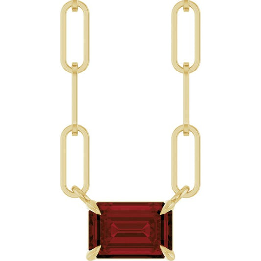 14K Yellow Gold Or Sterling Silver Emerald 6 X 4 Mm 18 In Polished Natural Mozambique Garnet Solitaire Claw Prong Necklace
