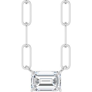 14K White Gold Emerald 6 X 4Mm Fg Vs 5/8 Ct Lab-Grown Diamond Solitaire Claw Prong Necklace, Length: 18 In