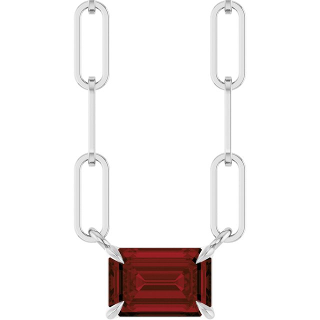 14K Yellow Gold Or Sterling Silver Emerald 6 X 4 Mm 18 In Polished Natural Mozambique Garnet Solitaire Claw Prong Necklace