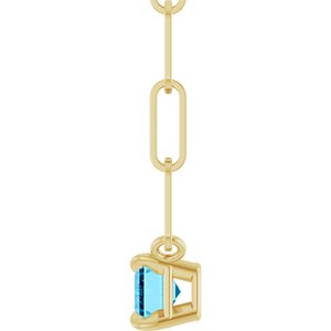 14K Yellow Gold Emerald 6 X 4 Mm  Natural Aquamarine Solitaire Claw Prong Necklace, Length: 18 In