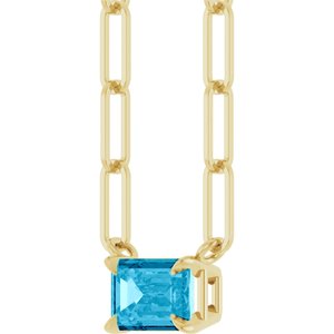 14K Yellow Gold Emerald 6 X 4 Mm  Natural Aquamarine Solitaire Claw Prong Necklace, Length: 18 In