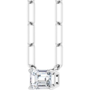 14K White Gold Emerald 6 X 4Mm Fg Vs 5/8 Ct Lab-Grown Diamond Solitaire Claw Prong Necklace, Length: 16 In