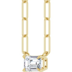 14K Yellow Gold Emerald 6 X 4Mm Fg Vs 5/8 Ct Lab-Grown Diamond Solitaire Claw Prong Necklace, Length: 16 In