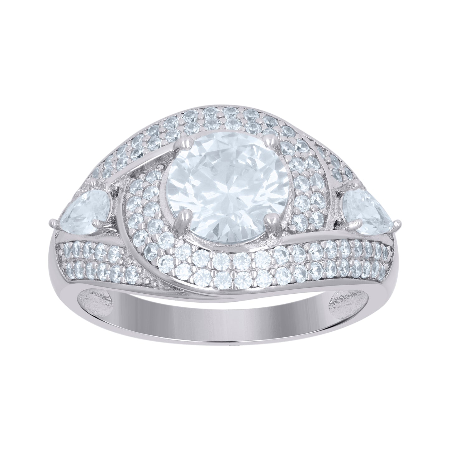 Sterling Silver Womens Round Pear Cubic-Zirconia Fashion Bridal Anniversary Wedding Engagement Band Ring