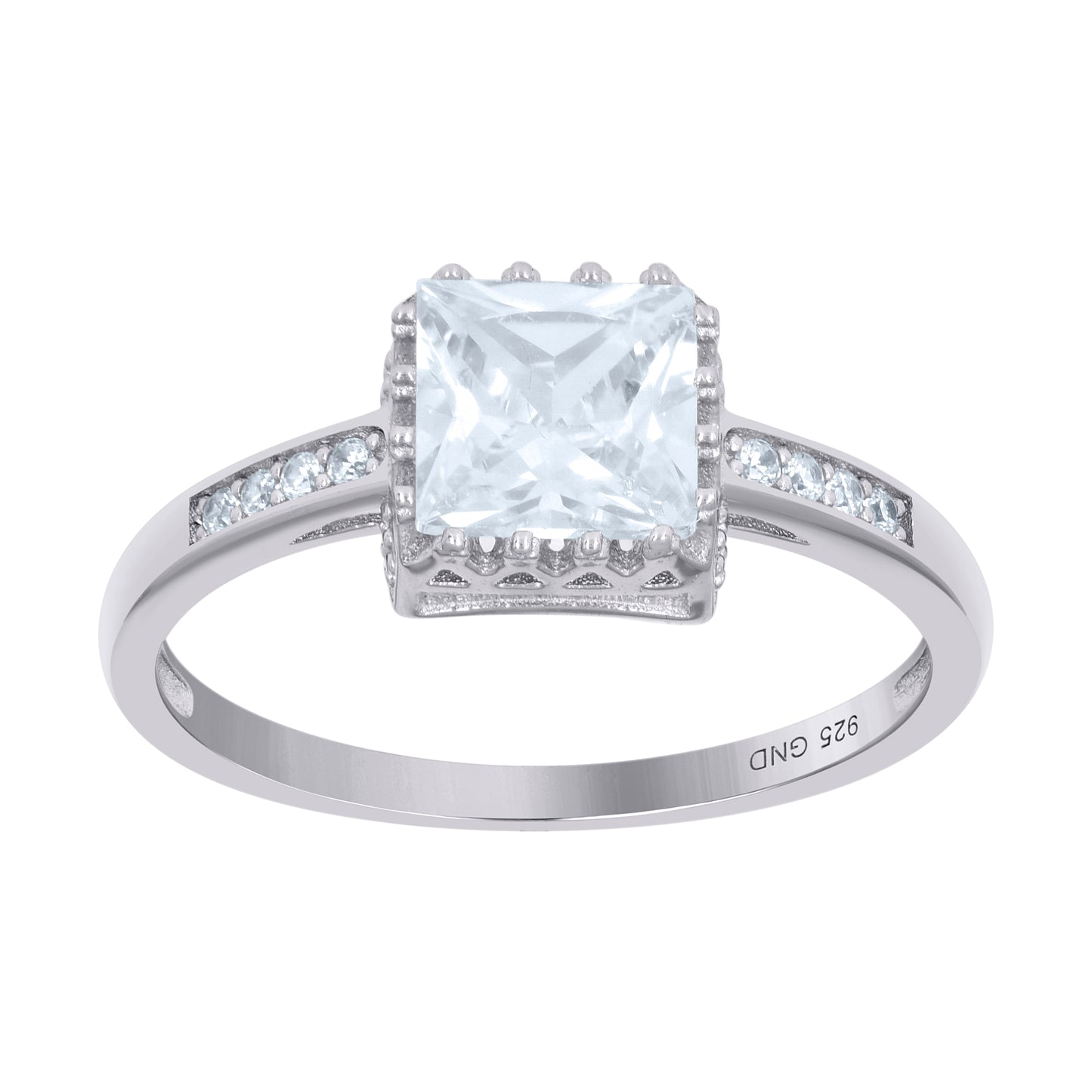 Sterling Silver Womens Round Princess-Cut Cubic-Zirconia Fashion Bridal Anniversary Wedding Engagement Band Ring