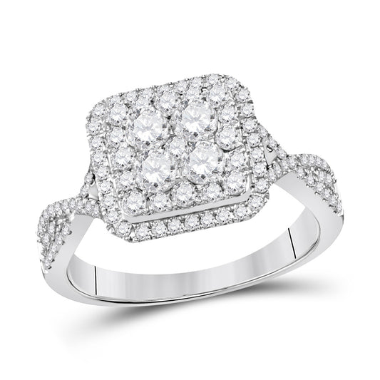 14K White Gold Round Diamond Cluster Bridal Wedding Engagement Ring 1 Cttw, Womens Size: 5-10